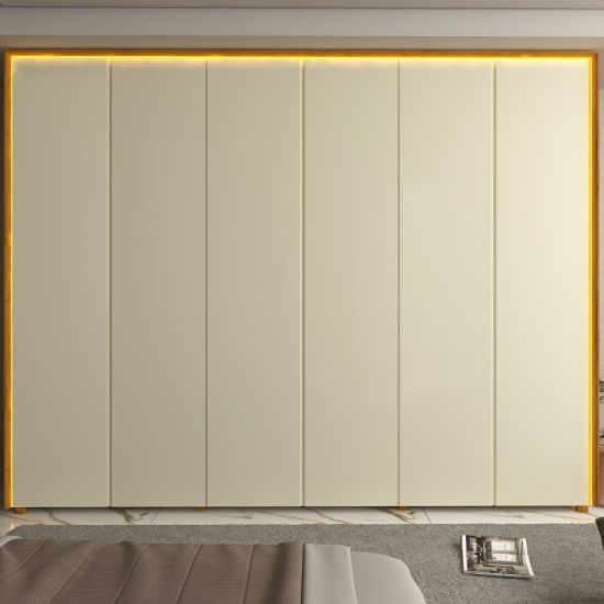 Guarda Roupa Roupeiro Gelius Splendor 6 portas 8 gavetas 100% MDF LED pés Naturale OFF White