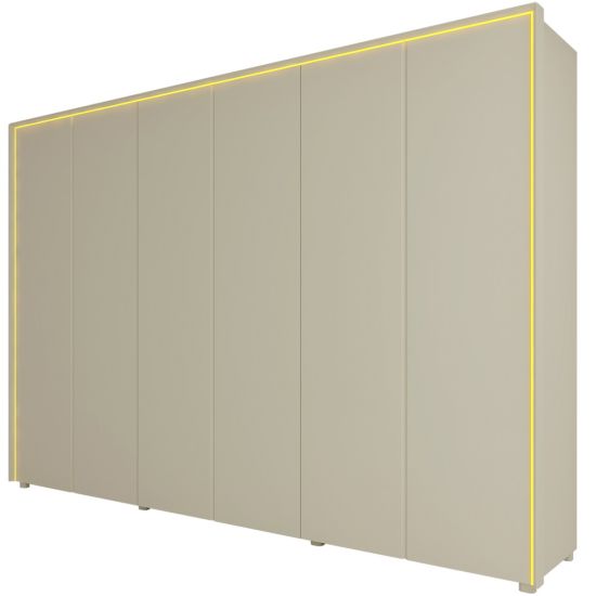 Guarda Roupa Roupeiro Gelius Splendor 6 portas 8 gavetas 100% MDF LED pés OFF White Dourado