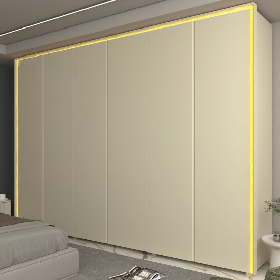 Guarda Roupa Roupeiro Gelius Splendor 6 portas 8 gavetas 100% MDF LED pés OFF White Dourado