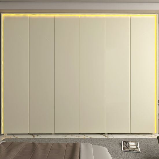 Guarda Roupa Roupeiro Gelius Splendor 6 portas 8 gavetas 100% MDF LED pés OFF White Dourado