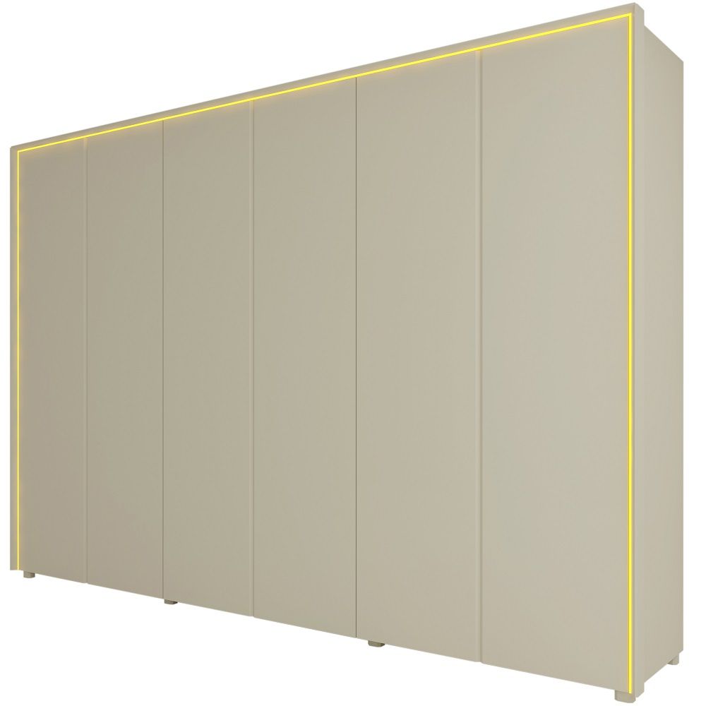 Guarda Roupa Roupeiro Gelius Splendor 6 portas 8 gavetas 100% MDF LED pés OFF White Dourado