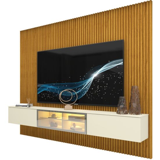Painel Gelius Ripado Supremo Luminare Home 100% MDF com LED largura 220 cm Naturale OFF White