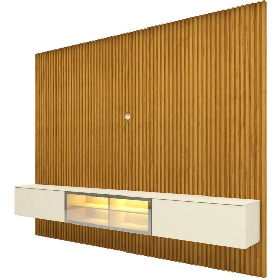 Painel Gelius Ripado Supremo Luminare Home 100% MDF com LED largura 220 cm Naturale OFF White