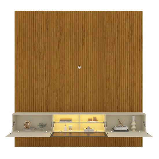 Painel Gelius Ripado Supremo Luminare Home 100% MDF com LED largura 220 cm Naturale OFF White