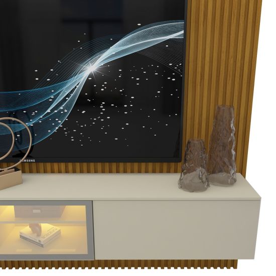 Painel Gelius Ripado Supremo Luminare Home 100% MDF com LED largura 220 cm Naturale OFF White