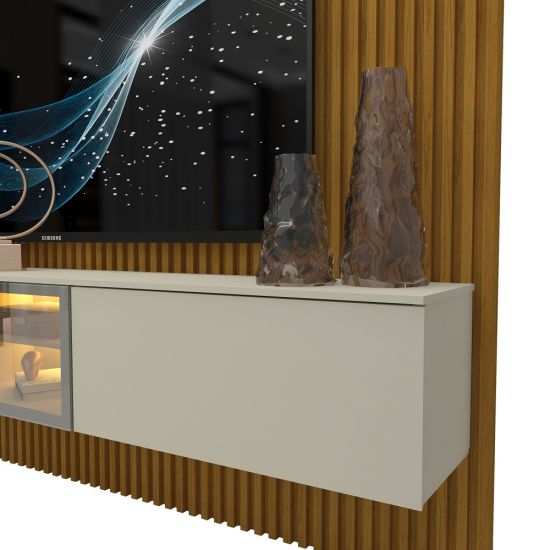 Painel Gelius Ripado Supremo Luminare Home 100% MDF com LED largura 220 cm Naturale OFF White
