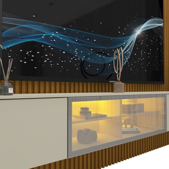 Painel Gelius Ripado Supremo Luminare Home 100% MDF com LED largura 220 cm Naturale OFF White