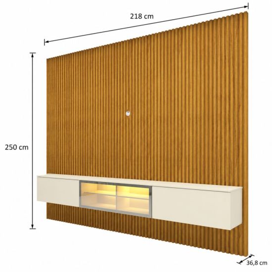 Painel Gelius Ripado Supremo Luminare Home 100% MDF com LED largura 220 cm Naturale OFF White