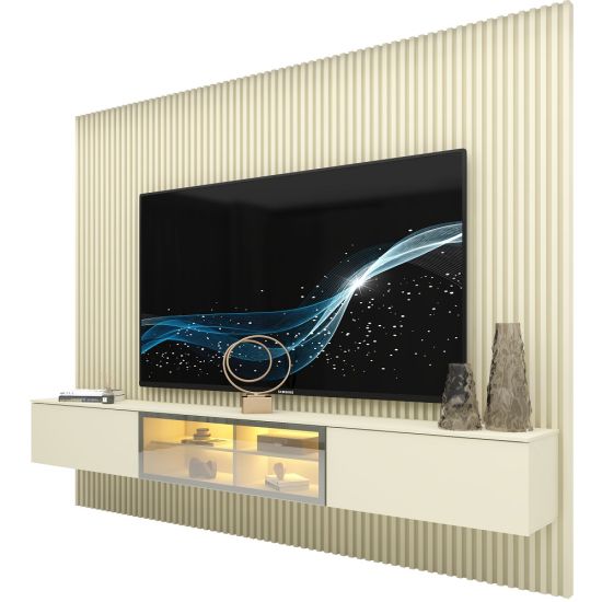 Painel Gelius Ripado Supremo Luminare Home 100% MDF com LED largura 220 cm OFF White