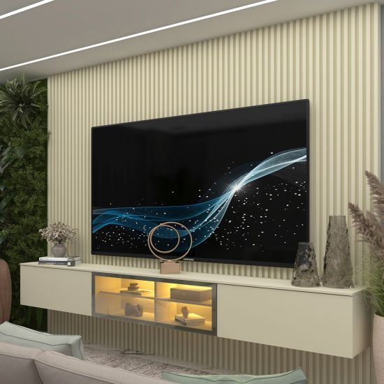 Painel Gelius Ripado Supremo Luminare Home 100% MDF com LED largura 220 cm OFF White