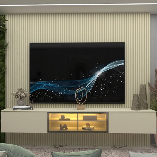 Painel Gelius Ripado Supremo Luminare Home 100% MDF com LED largura 220 cm OFF White