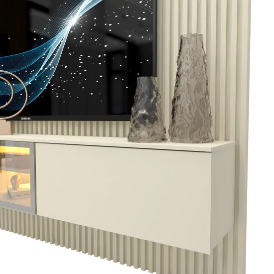 Painel Gelius Ripado Supremo Luminare Home 100% MDF com LED largura 220 cm OFF White