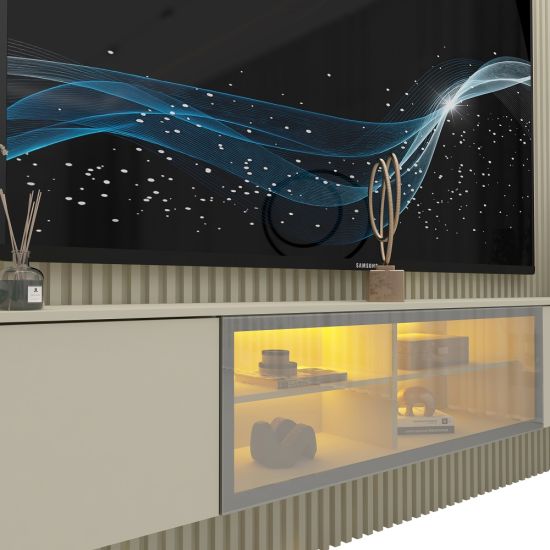 Painel Gelius Ripado Supremo Luminare Home 100% MDF com LED largura 220 cm OFF White