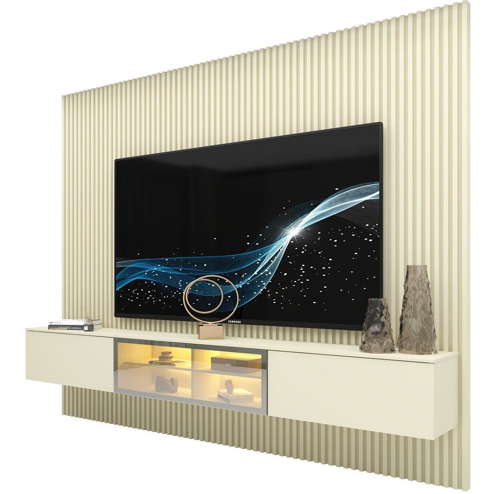 Painel Gelius Ripado Supremo Luminare Home 100% MDF com LED largura 220 cm OFF White