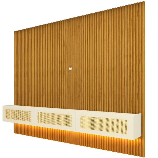 Painel Gelius Ripado Supremo Native Home portas em tela de Rattan com LED largura 220 cm Naturale OFF White