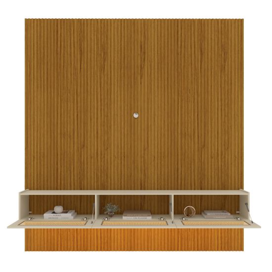 Painel Gelius Ripado Supremo Native Home portas em tela de Rattan com LED largura 220 cm Naturale OFF White