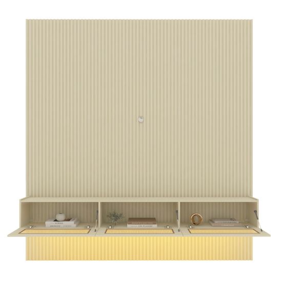 Painel Gelius Ripado Supremo Native Home portas em tela de Rattan com LED largura 220 cm OFF White
