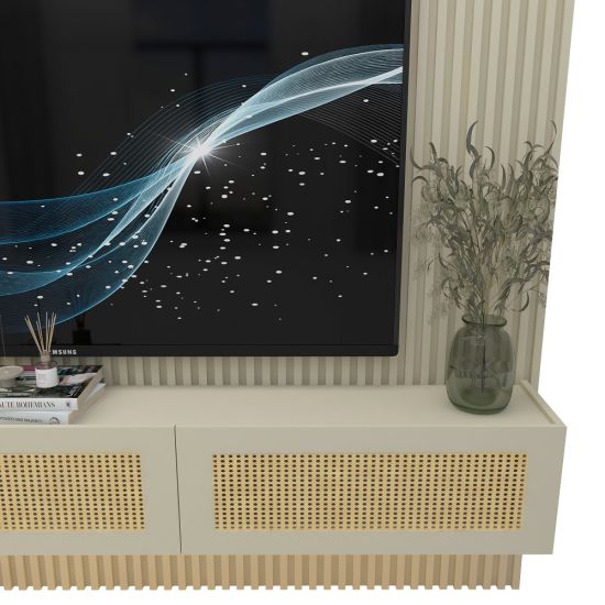Painel Gelius Ripado Supremo Native Home portas em tela de Rattan com LED largura 220 cm OFF White