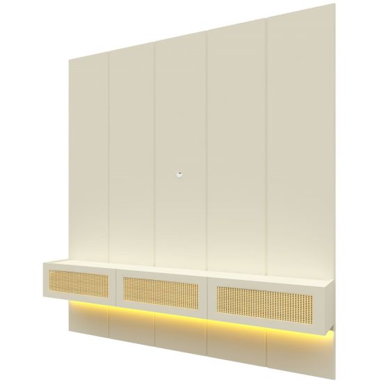 Painel Gelius Realce Native Home porta com tela em Rattan largura de 220 cm LED 100% MDF OFF White