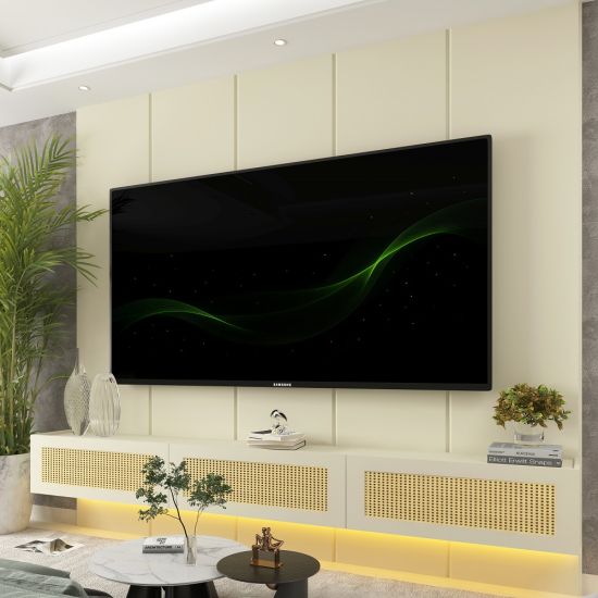 Painel Gelius Realce Native Home porta com tela em Rattan largura de 220 cm LED 100% MDF OFF White