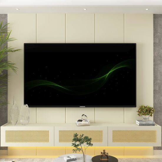 Painel Gelius Realce Native Home porta com tela em Rattan largura de 220 cm LED 100% MDF OFF White