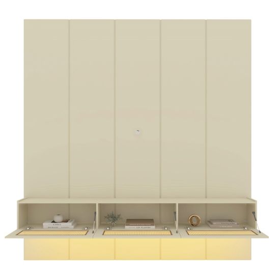 Painel Gelius Realce Native Home porta com tela em Rattan largura de 220 cm LED 100% MDF OFF White