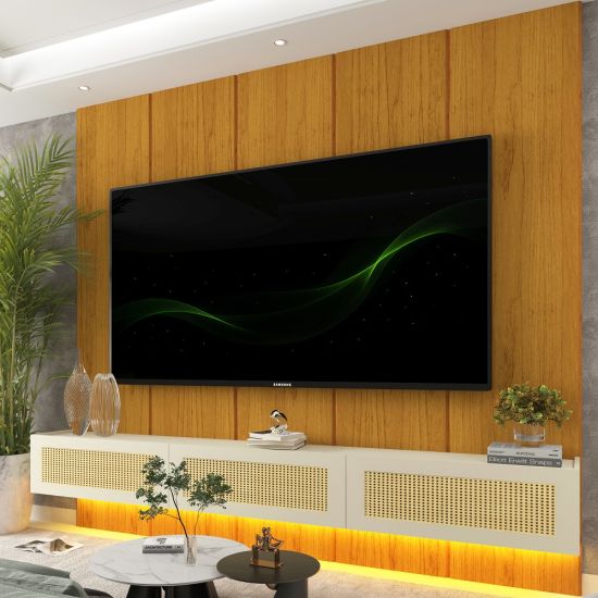 Painel Gelius Realce Native Home porta com tela em Rattan largura de 220 cm LED 100% MDF Natutale OFF White