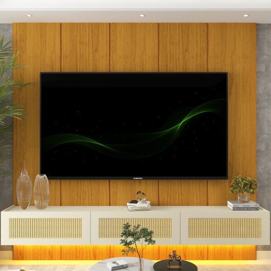 Painel Gelius Realce Native Home porta com tela em Rattan largura de 220 cm LED 100% MDF Natutale OFF White