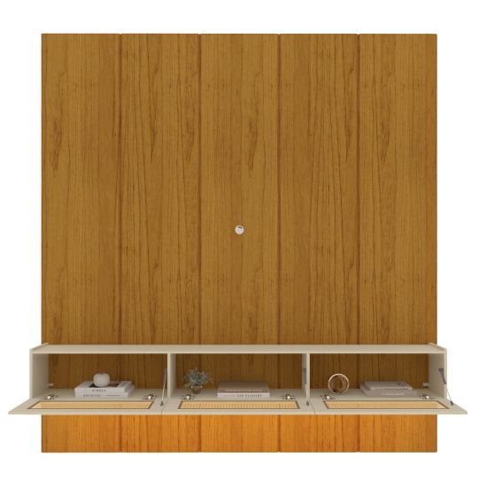Painel Gelius Realce Native Home porta com tela em Rattan largura de 220 cm LED 100% MDF Natutale OFF White