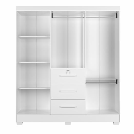 Guarda Roupa Roupeiro de Casal J&A Móveis Tokio 6 portas 3 gavetas com chave espelho e pés Branco