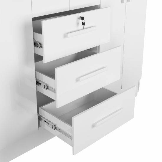 Guarda Roupa Roupeiro de Casal J&A Móveis Tokio 6 portas 3 gavetas com chave espelho e pés Branco