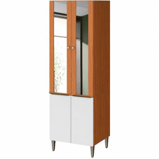 Paneleiro Torre Quente Cristaleira duplo Aramóveis Luana 100% MDF 4 portas, vidro cinamomo Branco