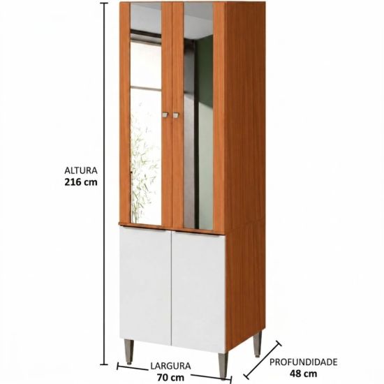 Paneleiro Torre Quente Cristaleira duplo Aramóveis Luana 100% MDF 4 portas, vidro cinamomo Branco
