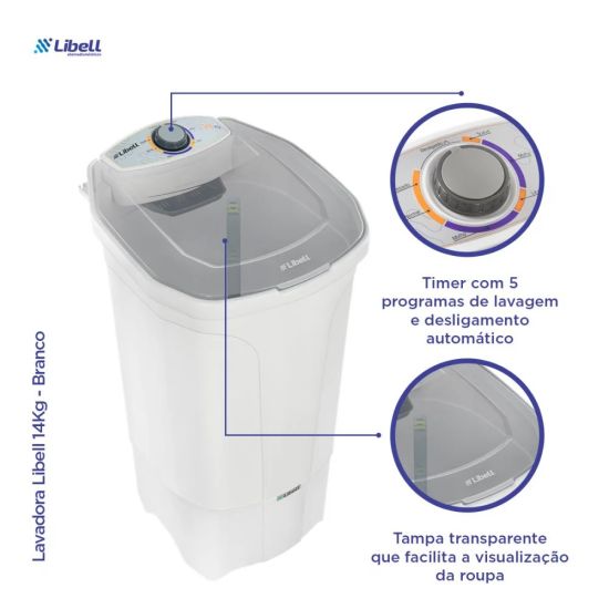 Tanquinho lavadora Libell 14 kilos semiautomática com lavagem por turbilhonamento 127V Branco