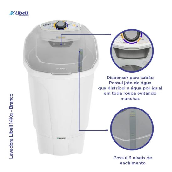 Tanquinho lavadora Libell 14 kilos semiautomática com lavagem por turbilhonamento 127V Branco