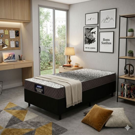 Cama Box Solteiro Gazin Supreme Sommier com colchão D23 100% espuma Preto Marrom