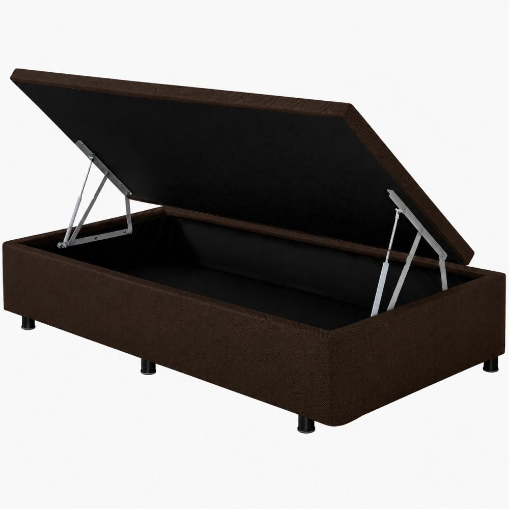 Base Box Bau solteiro Damasu Turim Smart largura de 88 cm e altura de 40 cm em tecido Veludo Marrom