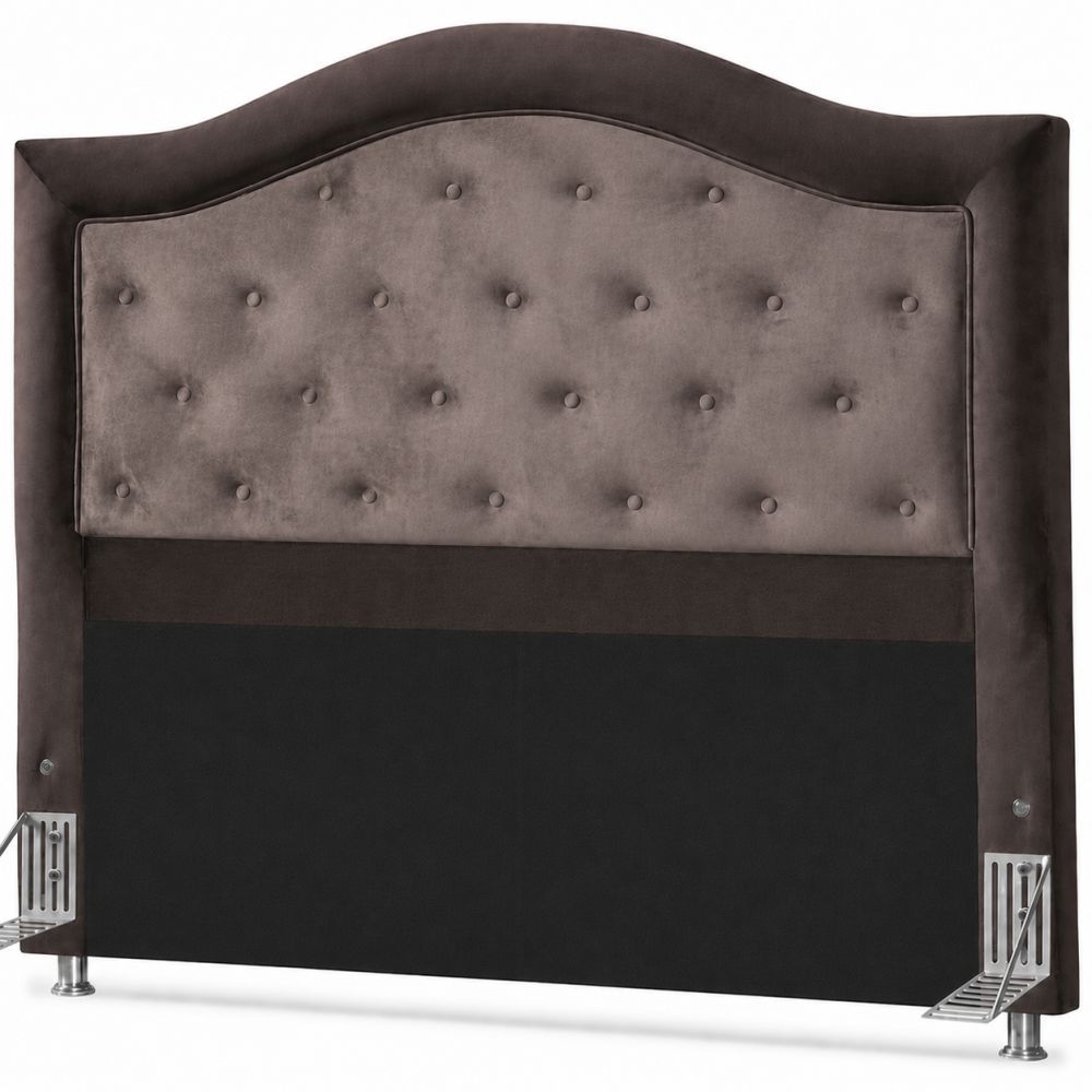 Cabeceira Casal Estofada Damasu Atlanta Botonê para cama box com largura de 138 cm Marrom Bege