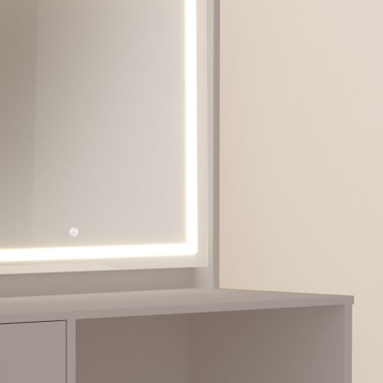 Penteadeira Luapa Zara com 4 gavetas espelho com LED pés reto de madeira maciça Mani 