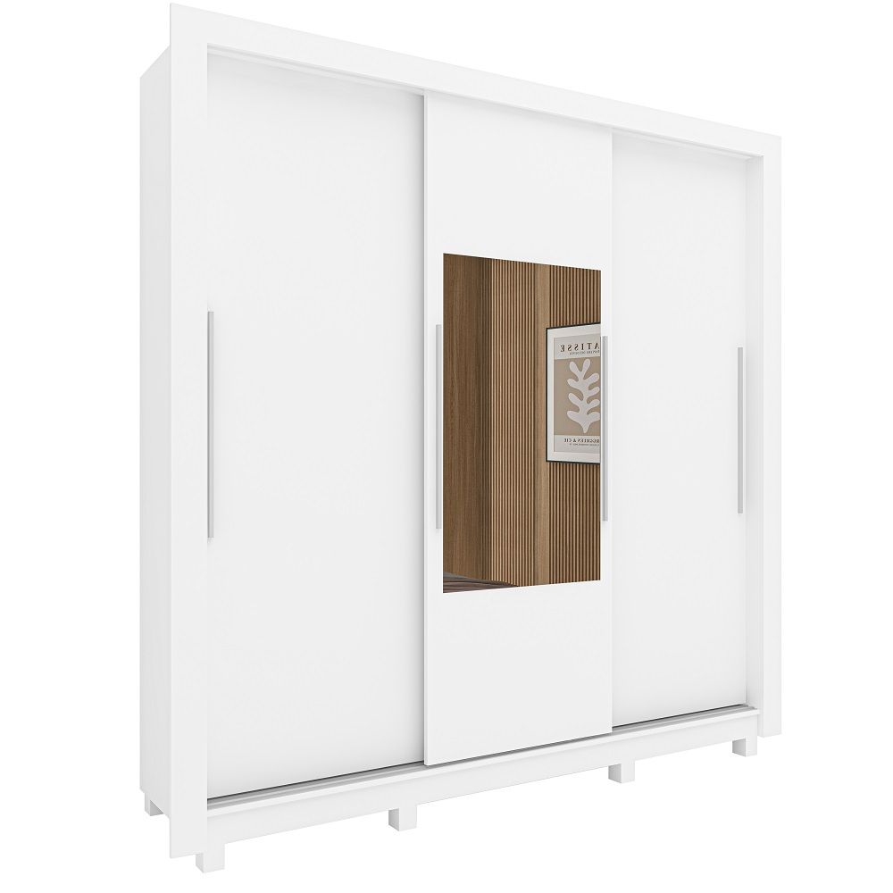 Guarda Roupas Roupeiro Gelius Veneza 3 portas de correr 3 gavetas espelho e pés largura de 192 cm Branco