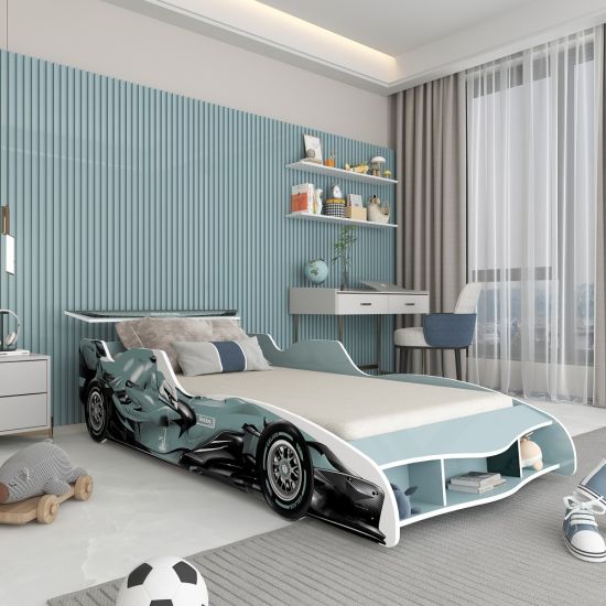 Cama Solteiro Infantil Masculino Gelius Carro F1 em MDF Azul Encanto 