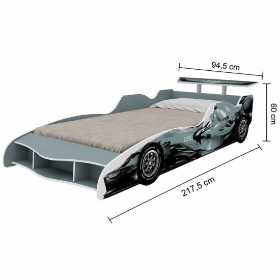 Cama Solteiro Infantil Masculino Gelius Carro F1 em MDF Azul Encanto 