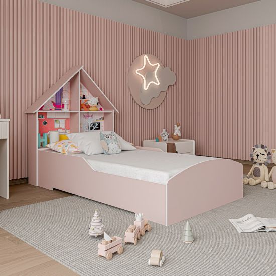 Cama Solteiro Infantil Gelius Casinha 100% MDF Rosa Sonho