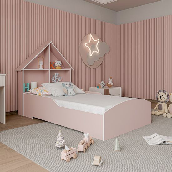 Cama Solteiro Infantil Gelius Casinha 100% MDF Rosa Sonho