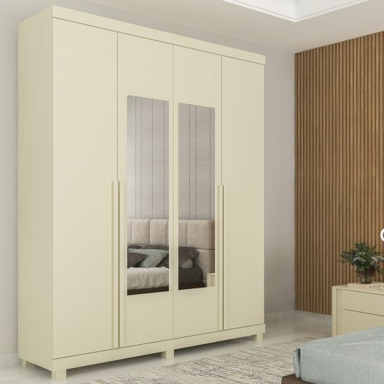Guarda Roupas Roupeiro Gelius Casal Imperatriz 4 portas 2 gavetas 100% MDF espelho e pês OFF White 