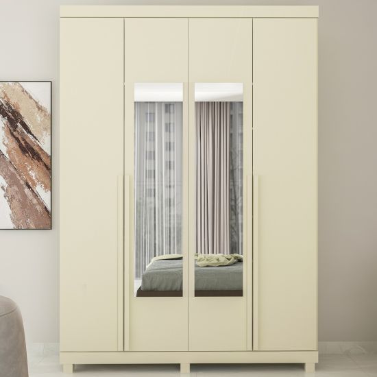 Guarda Roupas Roupeiro Gelius Casal Imperatriz 4 portas 2 gavetas 100% MDF espelho e pês OFF White 