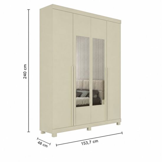 Guarda Roupas Roupeiro Gelius Casal Imperatriz 4 portas 2 gavetas 100% MDF espelho e pês OFF White 
