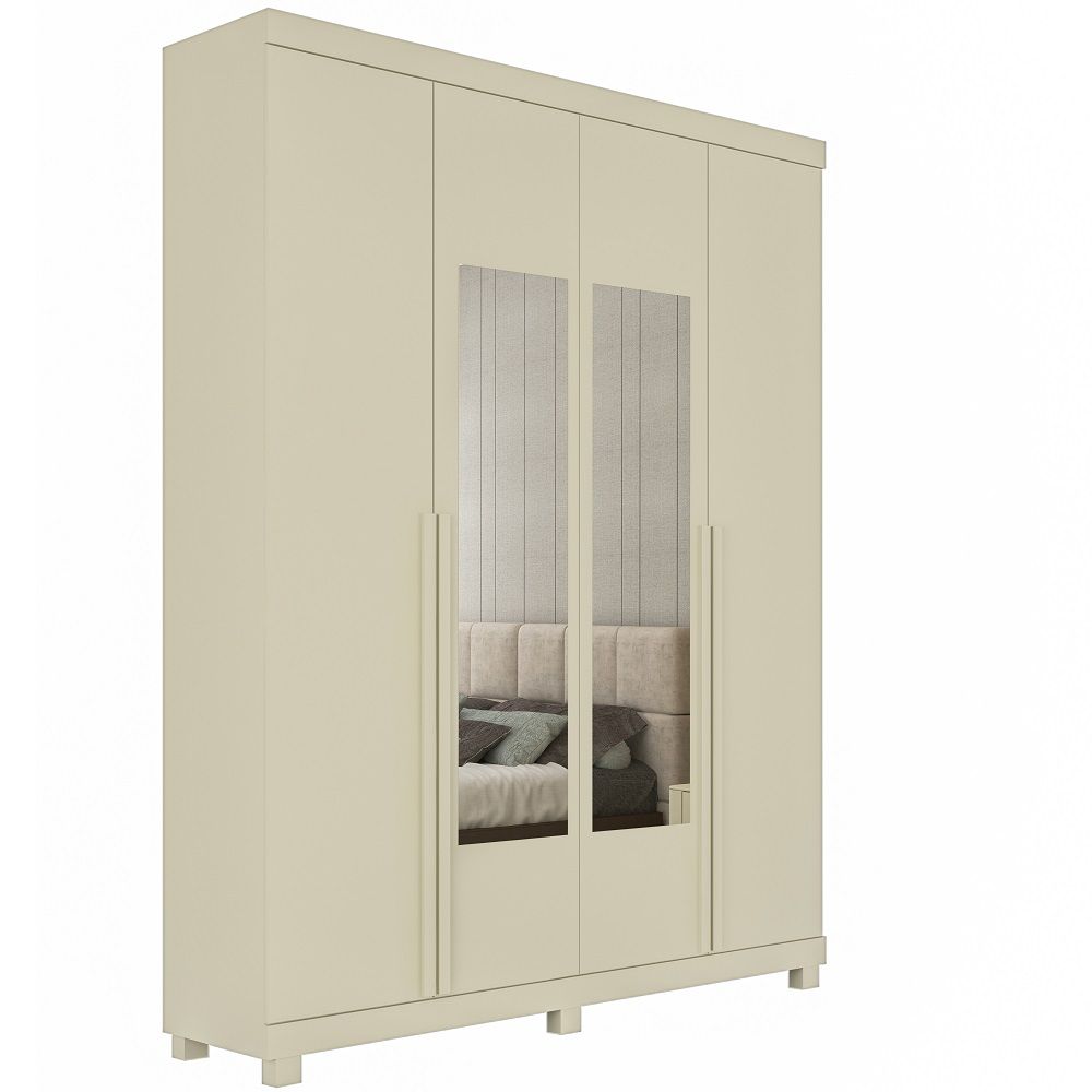 Guarda Roupas Roupeiro Gelius Casal Imperatriz 4 portas 2 gavetas 100% MDF espelho e pês OFF White 