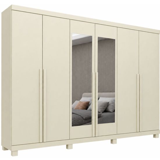 Guarda Roupas Roupeiro Casal Gelius Imperatriz 06 portas 4 gavetas 100% MDF espelho e pés  OFF White 