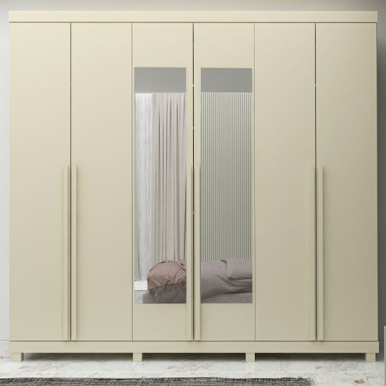 Guarda Roupas Roupeiro Casal Gelius Imperatriz 06 portas 4 gavetas 100% MDF espelho e pés  OFF White 